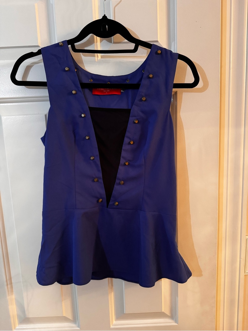 AKIRA Royal Blue Sleeveless Peplum Tank with Stud Trim
